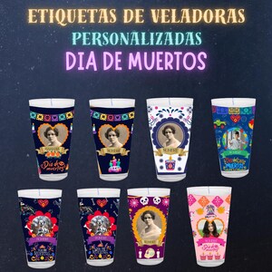 Etiquetas personalizables para veladora de Día de Muertos archivo formato Power point