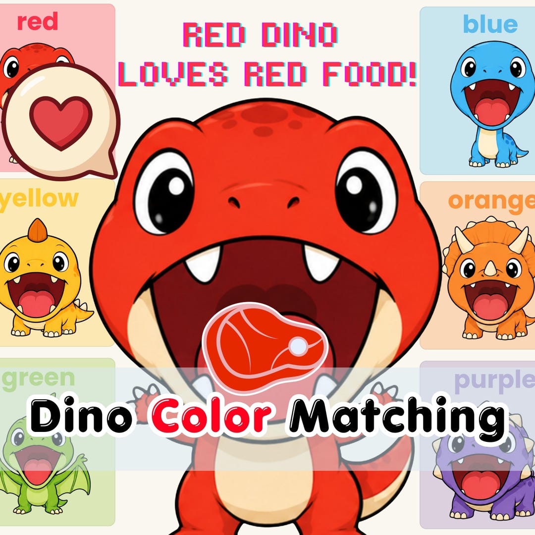 Dinosaur Color Matching Printable, Toddler Color Activity PDF, Cut and ...