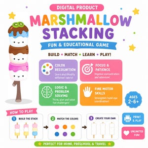 Marshmallow Match Print, Campfire Toddler Activity PDF, Smores Flavor Sorting Game, Preschool Busy Book, Summer Camp Theme, Instant Download