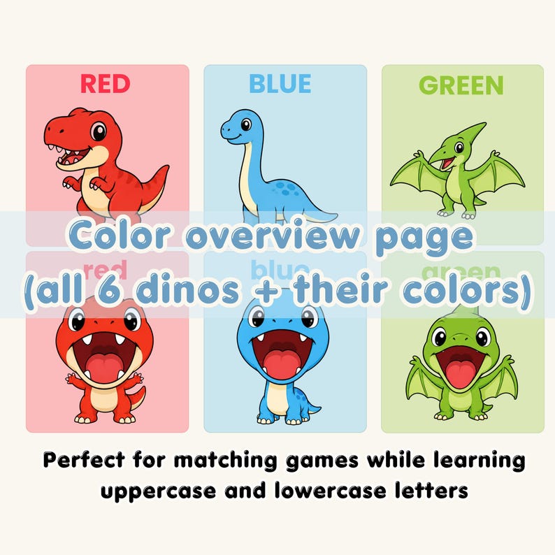 Dinosaur Color Matching Printable, Toddler Color Activity PDF, Cut and ...