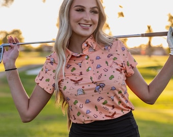 Peach Cowgirl Golf Polo, Women's Western Shirt