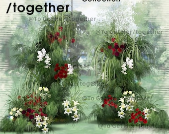 Wild Floral Wedding Template, Red and Green Illustration (Digital)Wedding planner toolkit