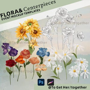Wedding Illustration Bundle: Paper Art Flower Model Stickers, Dreamy Garden Design