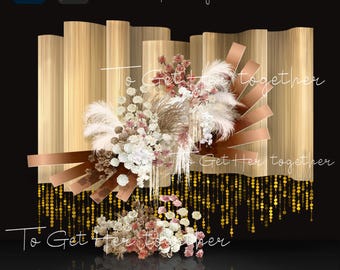 Elegant Wedding Flower and Golden Rendering Elements - Procreate Sketch Blocks for Exquisite Event Design