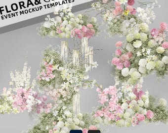 Wedding Floral Centerpiece Mockups, Pink & White Flowers, Canva Template