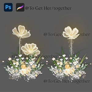 Elementos esenciales para la planificación de eventos elegantes: plantillas de diseño floral, fondos para fiestas y lámparas de cristal: ideales para decorar bodas