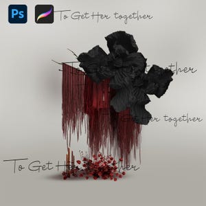 May include: Black and red floral arrangement with a black fabric backdrop and the text "To Get Her Together" repeated throughout the image.