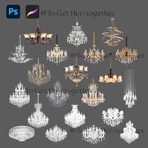 May include: A collection of 15 crystal chandeliers in various styles and sizes. The chandeliers are all made of clear crystal and have a variety of shapes and designs. Some of the chandeliers have a gold finish, while others have a silver finish.