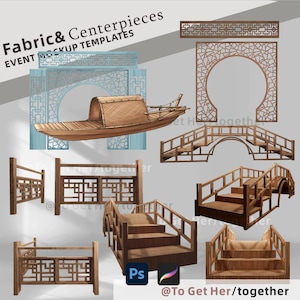 Chinesische Hochzeitsbogenbrücke Requisiten Kartenvorlage, chinesisches Bildschirmdesign chinesischer Zaun, schickes Interior- und Event-Design-Tool: Hochzeitslllustration