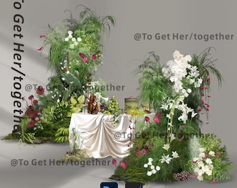 Wedding Fabric & Floral Design Mockup Template: Digital Event Planning