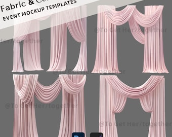 Blush Pink Wedding Drapery Clipart, Event Mockup Templates (PNG)