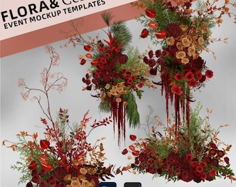 Red flower illustration,Dreamy Wedding Essentials Set: Flowers, Decor Templates & Event Planning Tools