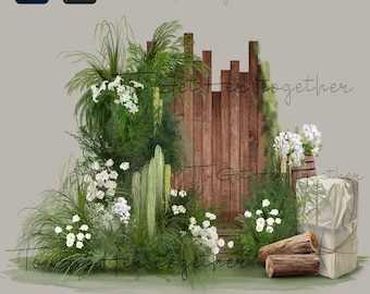 Wedding Illustration: Green Arch, Wood Plank Design (Procreate Sketch Blocks)