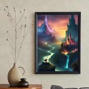 Art mural monde fantastique | Impression de carte mythique | Décor fantastique | Paysage magique | Art de la forêt enchantée | Illustration de l'aventure