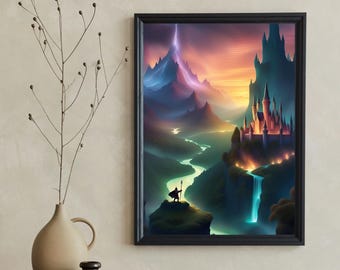 Impresión de mapa de castillo mítico: Arte paisajístico fantástico (Descarga digital)