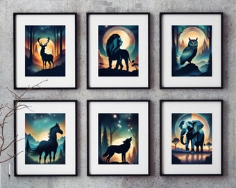 Impresiones abstractas de siluetas de animales: Arte geométrico de vida silvestre (Descarga digital)