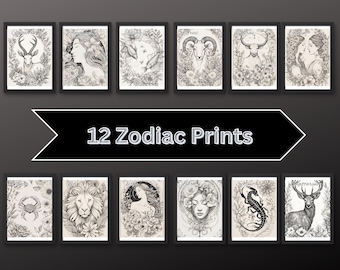 Láminas de signos del zodíaco botánicos: Astrología floral minimalista (descarga digital)