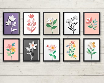 Conjunto de estampados florales minimalistas: elegante arte floral para pared (descarga digital)