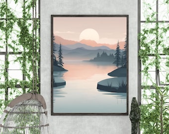 Impresión de la naturaleza del lago sereno: Arte de meditación de atención plena (descarga digital)