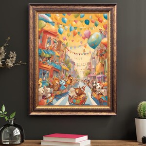 Whimsical Animal Parade Print: Colorful Kids Nursery Decor (Digital Download)