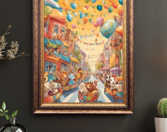 Lámina de desfile de animales: Decoración infantil colorida (descarga digital)