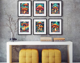 Láminas de hongos psicodélicos: Decoración bohemia retro de los años 70 (Descarga digital)