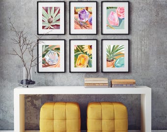 Láminas de arte mural de galería de cristales botánicos: Decoración inspirada en la naturaleza (Descarga digital)