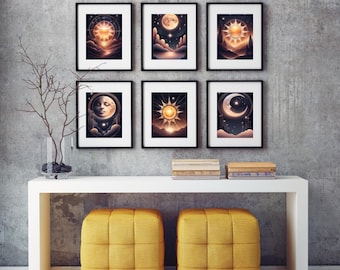 Conjunto de impresiones de Sol y Luna: Galería Celestial Minimalista (Descarga digital)