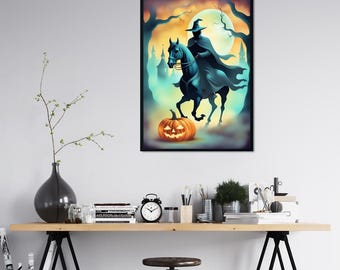 Impresión de Halloween del Jinete sin Cabeza: Arte mural espeluznante de Sleepy Hollow (Descarga digital)
