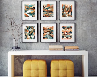 Láminas de paisajes geométricos: Arte natural moderno de mediados de siglo (Descarga digital)