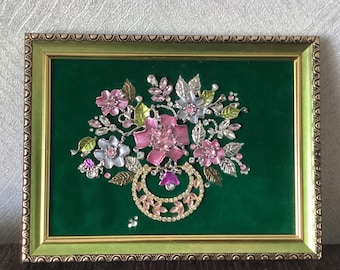 Handgemaakte ingelijste brochekunst: strass bloemensieradenboeket
