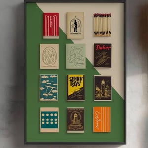 Vintage Matchbooks Grid Print, Retro Style Matchbook Grid Art, Mid-Century Modern Decor, Printable Wall Art, Nostalgic Matchbook Collection