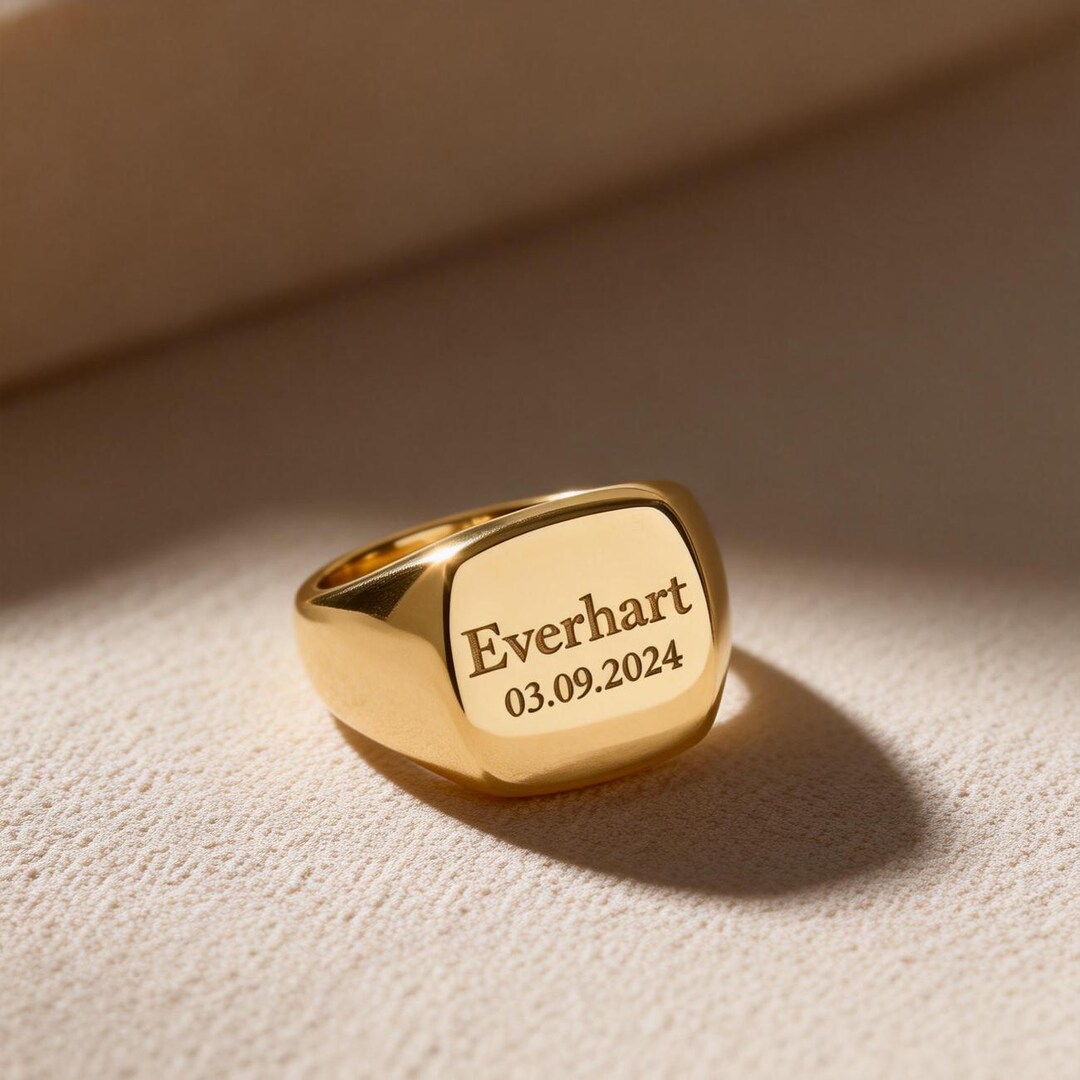 Personalized Signet Ring | Custom Engraved Initial Date Ring | Solid ...