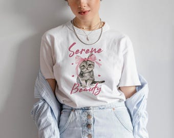 Kitten-T-shirt | Serene beautykat met strik