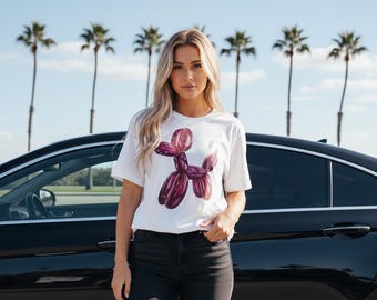 Camiseta con estampado de perro globo - Camiseta unisex de algodón cómodo