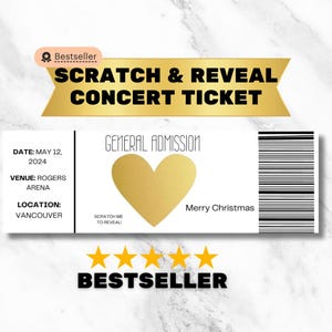 Idea regalo per biglietti di concerti personalizzati, stampa di qualsiasi biglietto da concerto, gratta e scopri, rock, blues, jazz, country, pop, concerto, compleanno