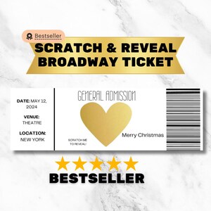 Billet avec carte à gratter Billet pour Broadway Billet pour spectacle de Broadway Billet « Gratter et révéler » Billet avec carte à gratter Chèque-cadeau Noël à Broadway