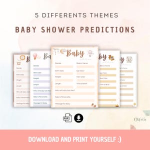 Printable Baby Shower Predictions Sheet – Baby Birth Predictions Game – Customizable A4 PDF Format – French & English version