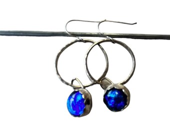 Blue dichroic glass hoop earrings, dichroic earrings, brilliant blue earrings,