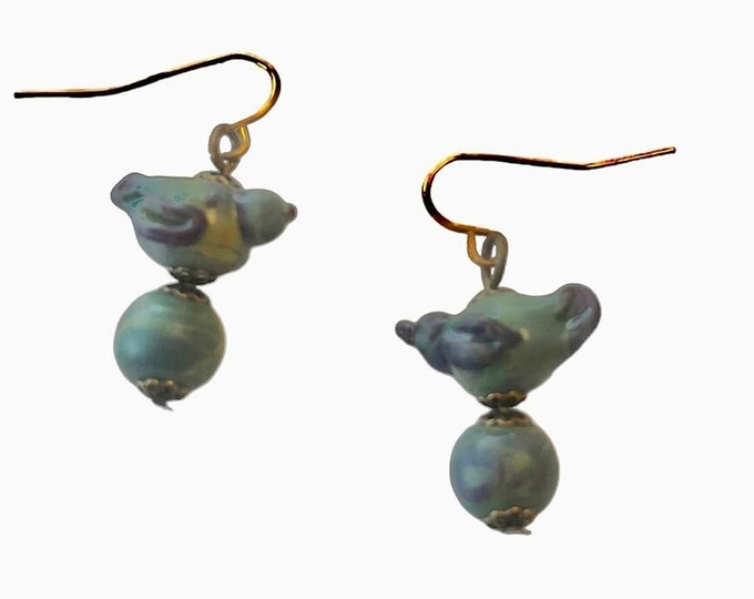 Blue bird earrings, glass blue birds
