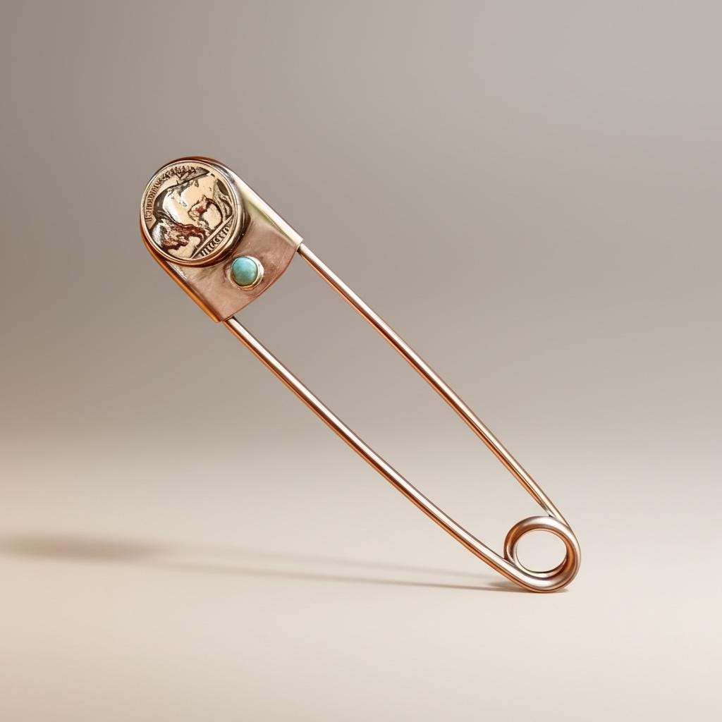 Jumbo Turquoise Safety Pin: Buffalo Nickel Sterling Silver  display picture 1