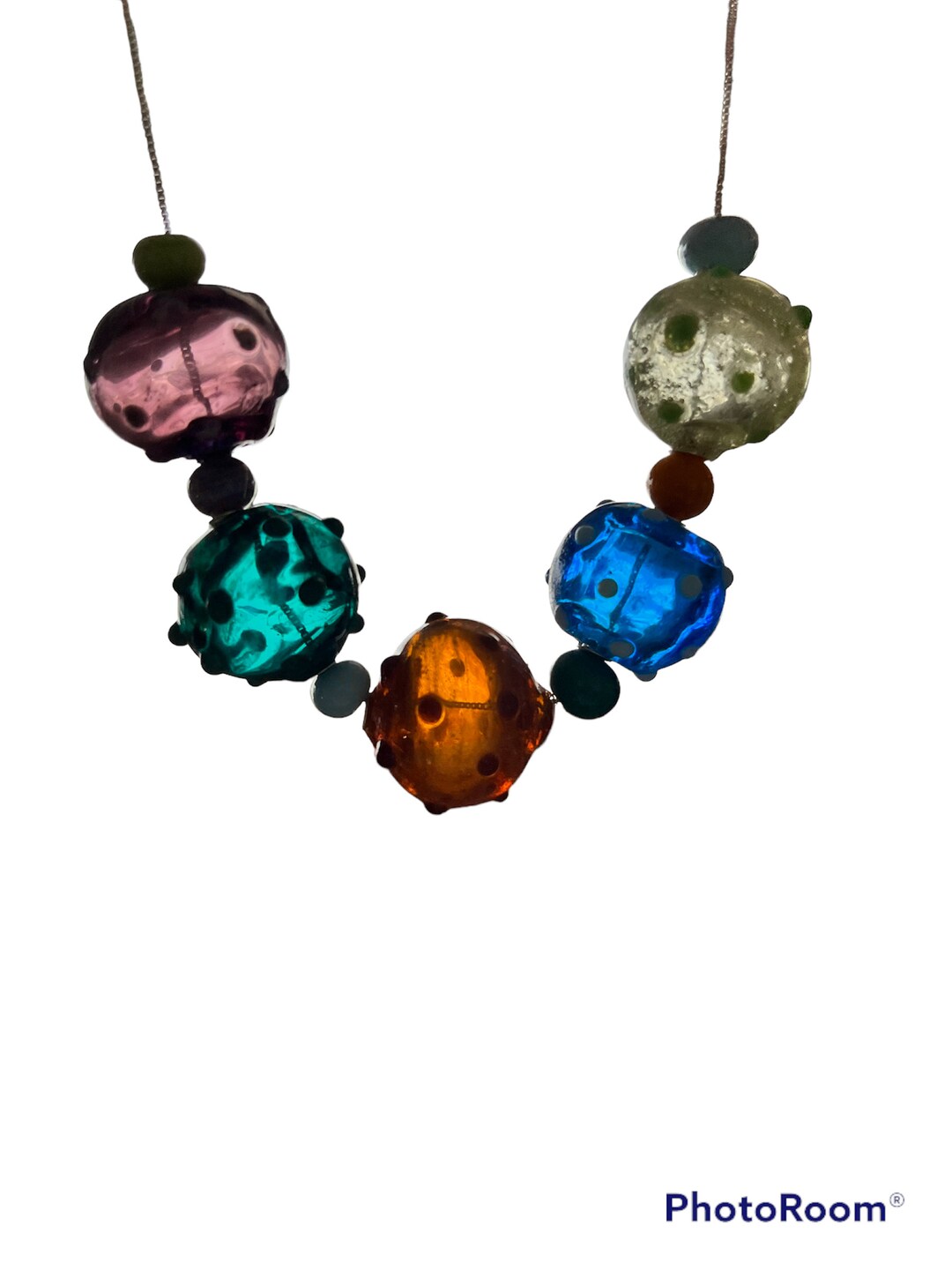 Rainbow of Color Blown Glass Necklace To,glass Orbs, Statement Necklace