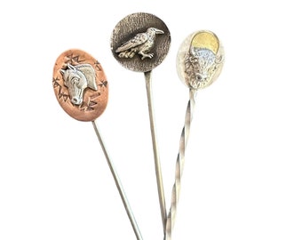Raven hat pin, horse toothpick, buffalo hat pick