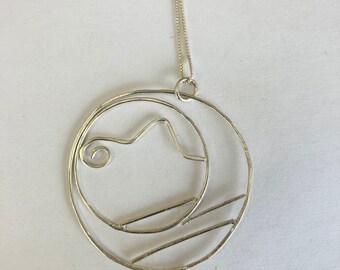 Large geometric circle silver necklace