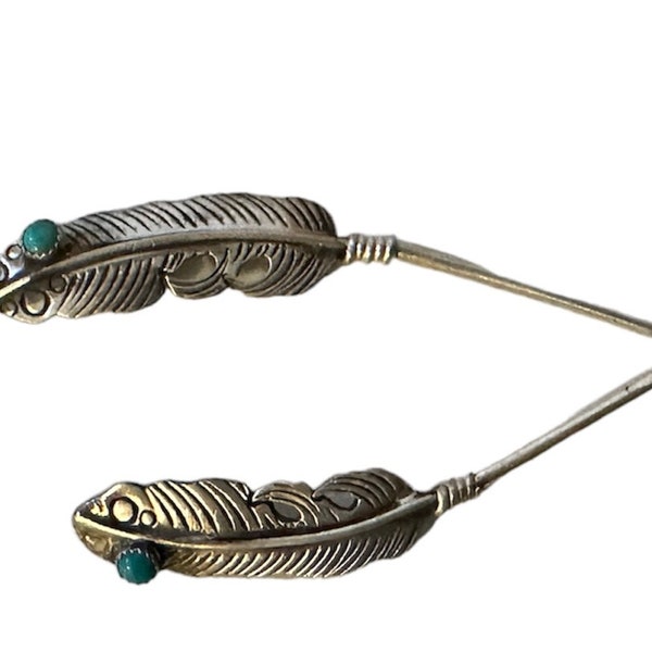 Cowboy toothpick, left/ Feather with turquoise,  cowboy hat toothpick , cowboy hat jewelry, style B