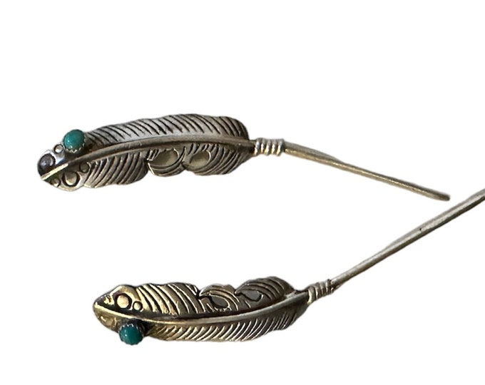 Cowboy toothpick, left/ Feather with turquoise,  cowboy hat toothpick , cowboy hat jewelry, style B