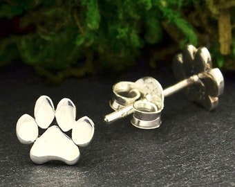 Paw print post earrings, sterling cat paw, petite, bobcat, animal print
