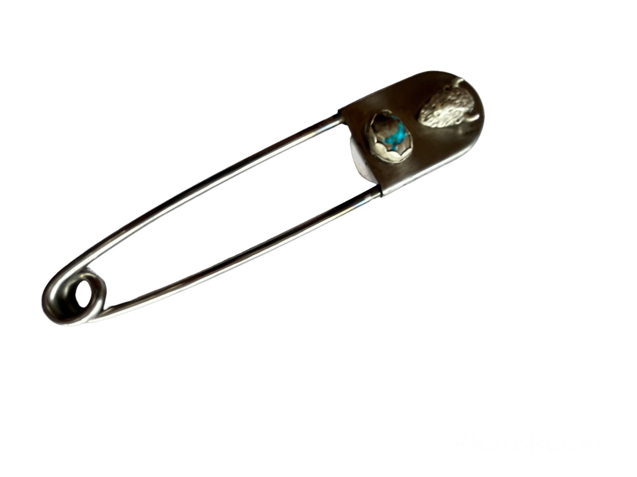 Turquoise Jumbo Safety Pin KeychainSilversmithMetalsmith Jewelry