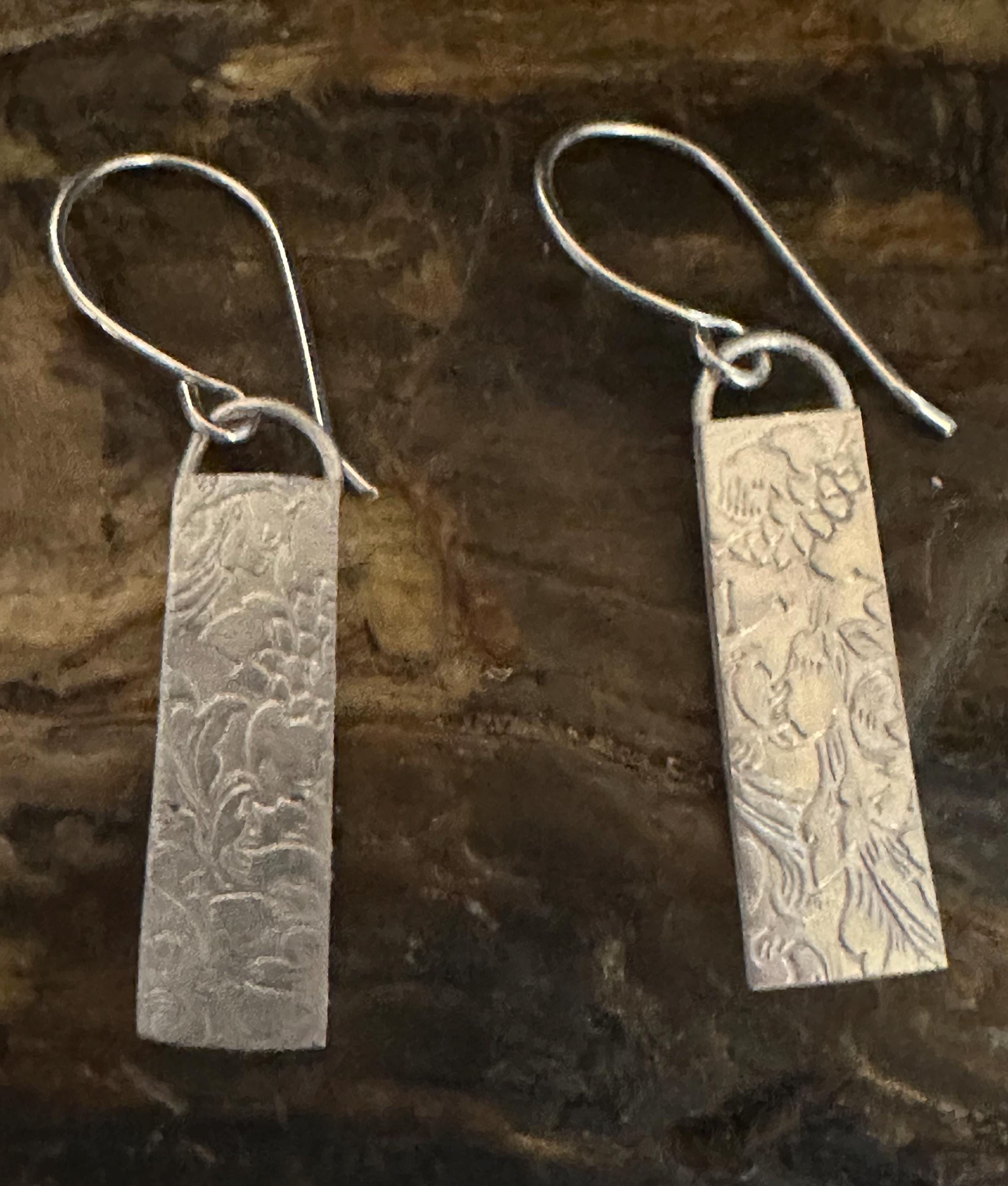 Western style earrings, sterling silver dangle earrings, rectangle long earrings