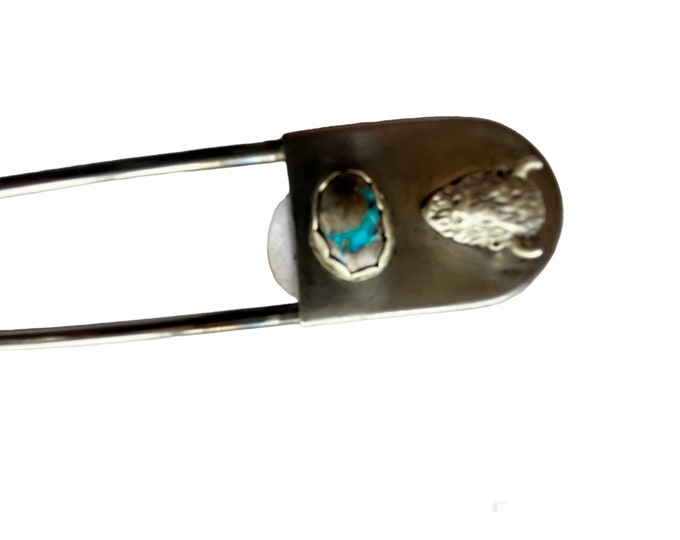 Turquoise Jumbo Safety Pin Keychain-Silversmith-Metalsmith Jewelry